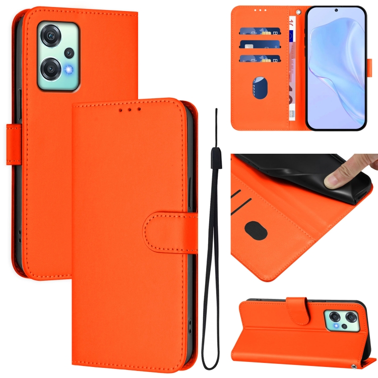 

For OnePlus Nord CE 2 Lite 5G Skin Feel Solid Color Leather Phone Case with Lanyard(Orange)