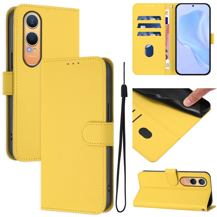 

For OnePlus Nord CE4 Lite 5G Global Skin Feel Solid Color Leather Phone Case with Lanyard(Lemon Yellow)