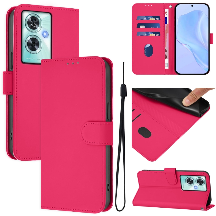 

For OnePlus Nord N30 SE 5G Skin Feel Solid Color Leather Phone Case with Lanyard(Rose Red)