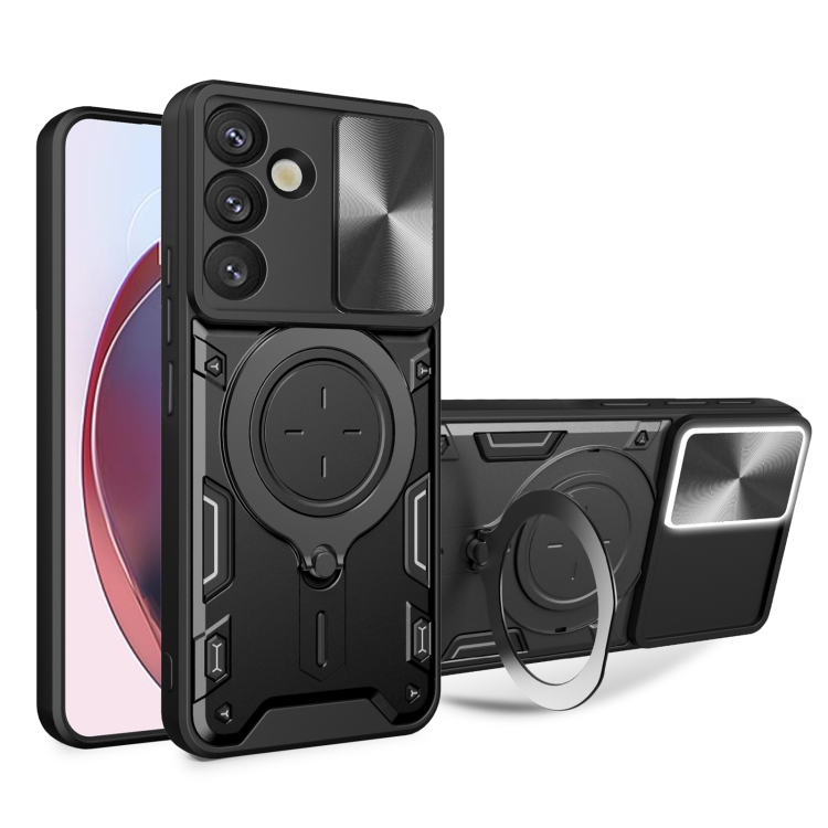

For Samsung Galaxy S25+ 5G CD Texture Sliding Camshield Magnetic Holder Phone Case(Black)