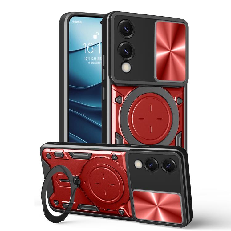 

For Samsung Galaxy S25 Edge 5G CD Texture Sliding Camshield Magnetic Holder Phone Case(Red)