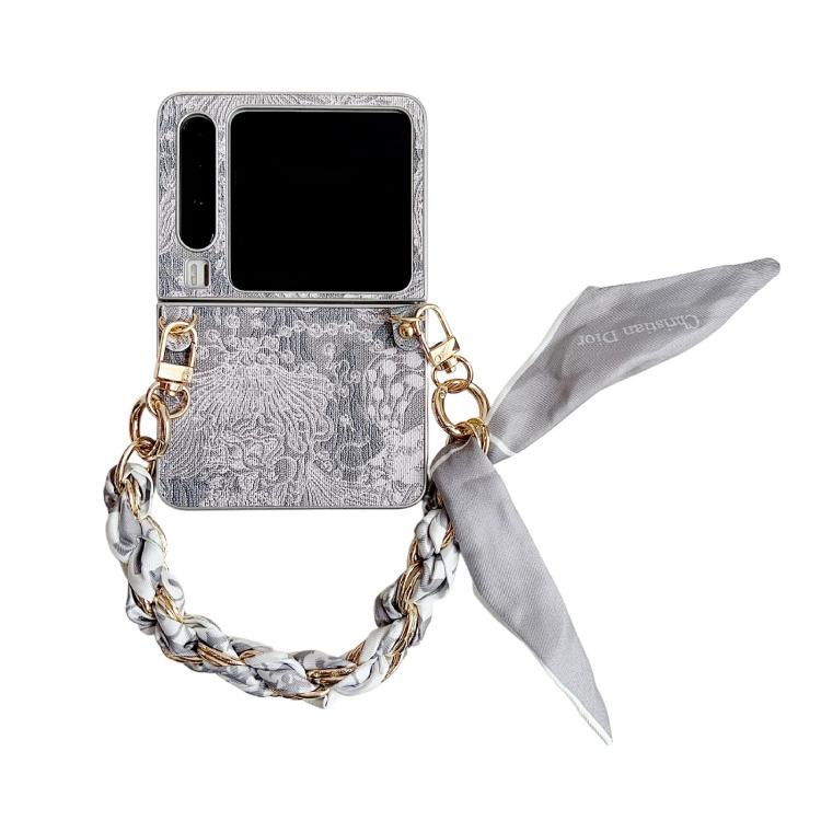 

For Huawei Pura X Embroidery Style DIY Full Coverage Phone Case with Scarf / Bracelet(Grey)