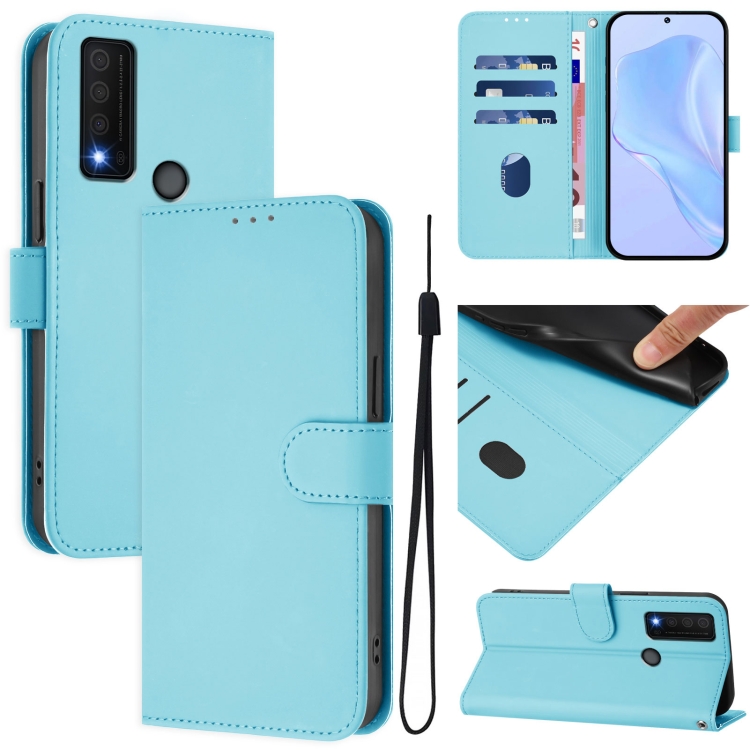 

For TCL 30 XE 5G Skin Feel Solid Color Leather Phone Case with Lanyard(Sky Blue)