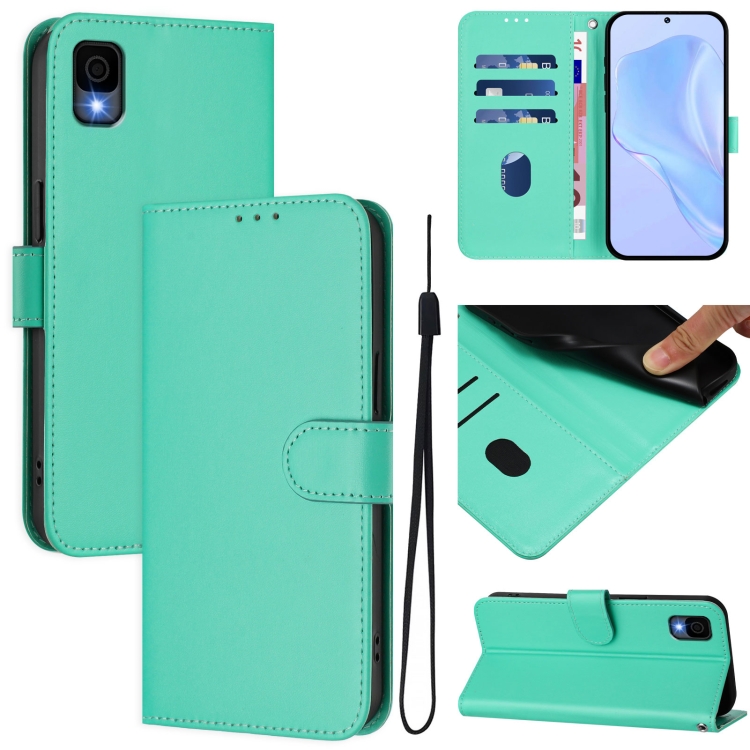 

For TCL 30Z T602DL Skin Feel Solid Color Leather Phone Case with Lanyard(Green)