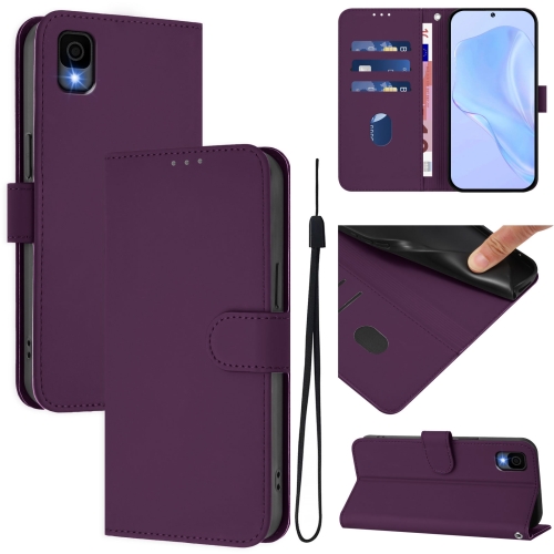 

For TCL 30Z T602DL Skin Feel Solid Color Leather Phone Case with Lanyard(Violet)