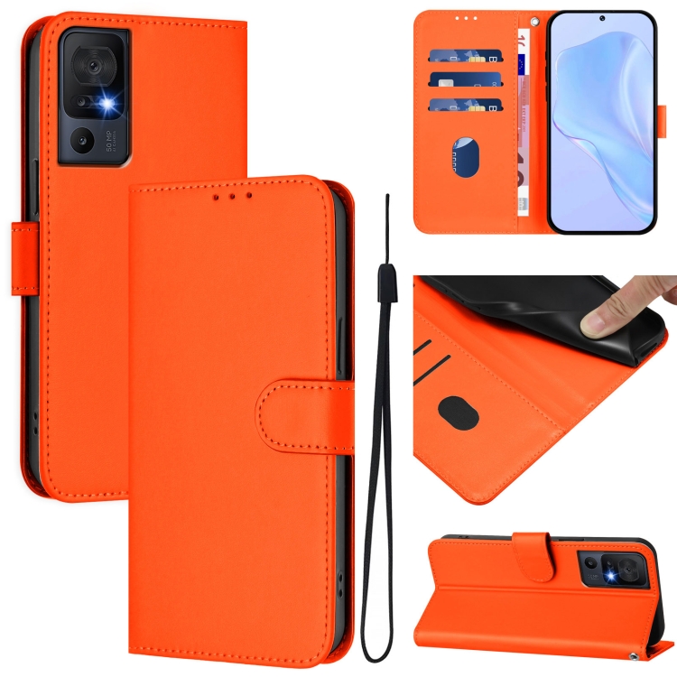 

For TCL 40 SE Skin Feel Solid Color Leather Phone Case with Lanyard(Orange)