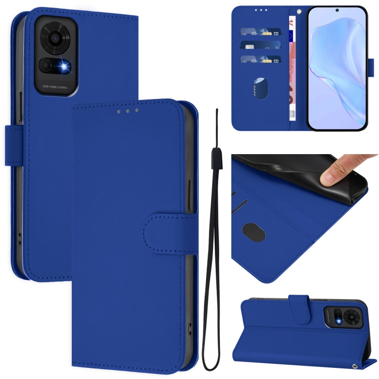 For TCL 50 LE Skin Feel Solid Color Leather Phone Case with Lanyard(Dark Blue)