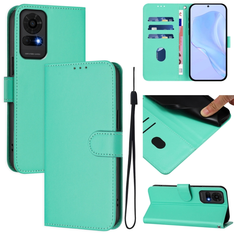 

For TCL 50 LE Skin Feel Solid Color Leather Phone Case with Lanyard(Green)