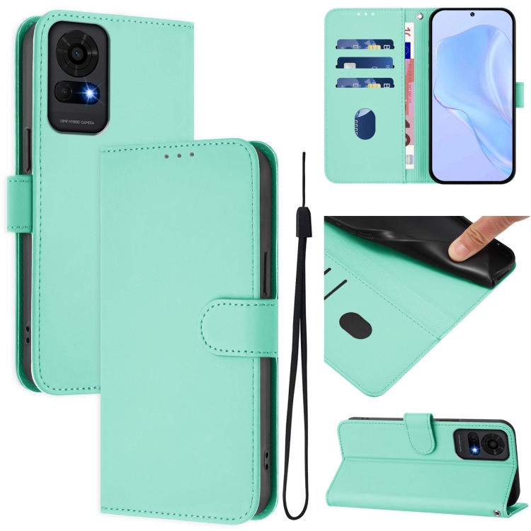 

For TCL 50 LE Skin Feel Solid Color Leather Phone Case with Lanyard(Mint Green)