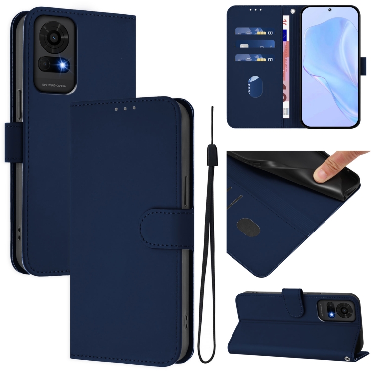 

For TCL 50 LE Skin Feel Solid Color Leather Phone Case with Lanyard(Navy Blue)