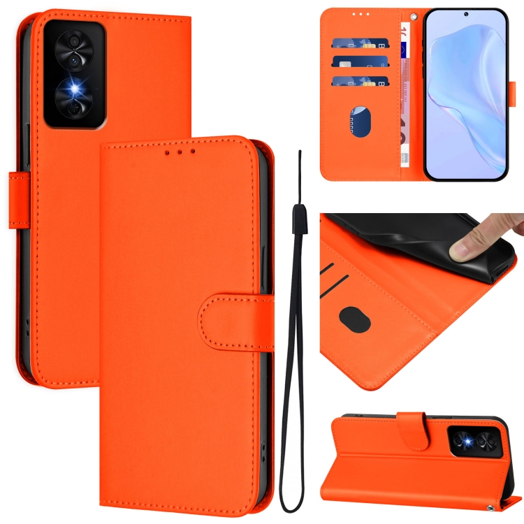 

For TCL 50 SE Skin Feel Solid Color Leather Phone Case with Lanyard(Orange)