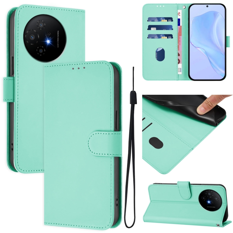 

For TCL 50 XL Skin Feel Solid Color Leather Phone Case with Lanyard(Mint Green)