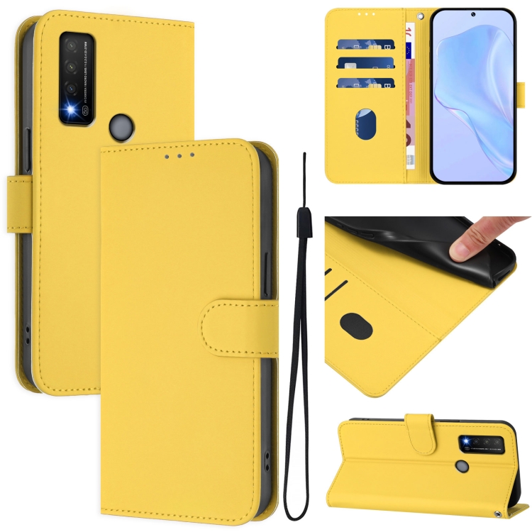 

For TCL 20 R 5G Skin Feel Solid Color Leather Phone Case with Lanyard(Lemon Yellow)
