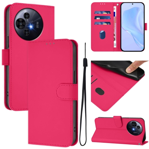 

For TCL 50 Pro NxtPaper Skin Feel Solid Color Leather Phone Case with Lanyard(Rose Red)