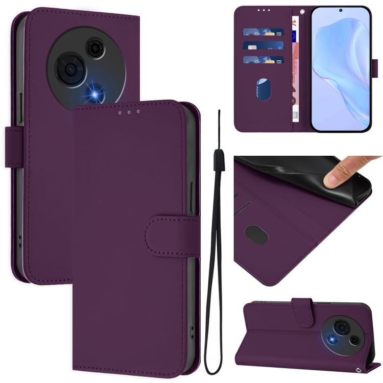 For TCL 60 NxtPaper Skin Feel Solid Color Leather Phone Case with Lanyard(Violet)
