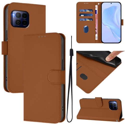 

For T-Mobile Revvl 7 Pro 5G Skin Feel Solid Color Leather Phone Case with Lanyard(Brown)