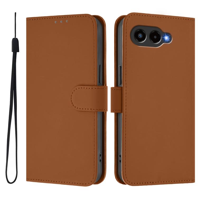 

For T-Mobile Revvl 8 Skin Feel Solid Color Leather Phone Case with Lanyard(Brown)