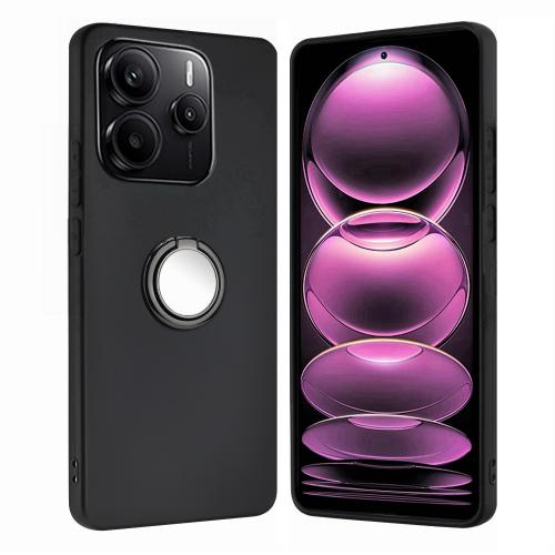 

For Redmi Note 14 4G 164.84mm EU Version Matte Ring Holder TPU Phone Case(Black)
