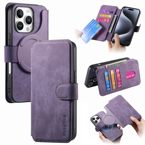 

For iPhone 16 Pro CaseNeo MagSafe RFID Anti-theft Retro Leather Phone Case(Purple)