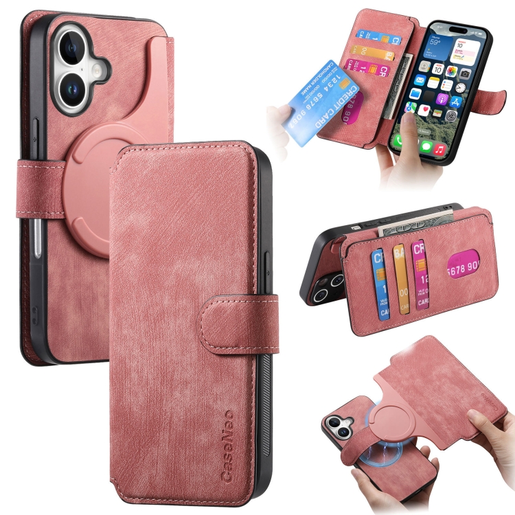 

For iPhone 16 CaseNeo MagSafe RFID Anti-theft Retro Leather Phone Case(Pink)