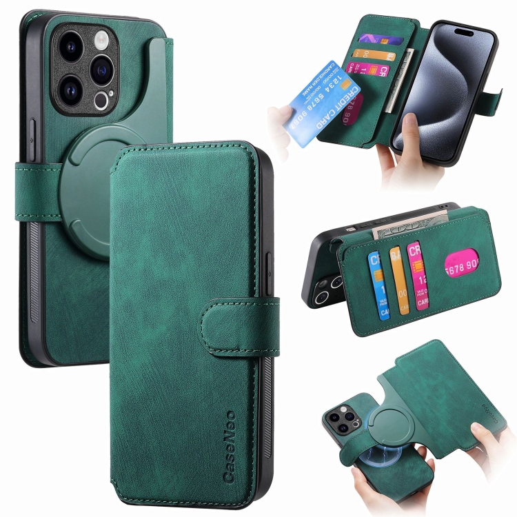 

For iPhone 15 Pro Max CaseNeo MagSafe RFID Anti-theft Retro Leather Phone Case(Green)