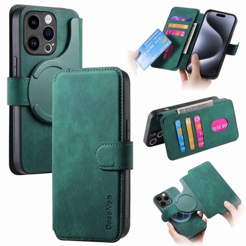 

For iPhone 15 Pro CaseNeo MagSafe RFID Anti-theft Retro Leather Phone Case(Green)