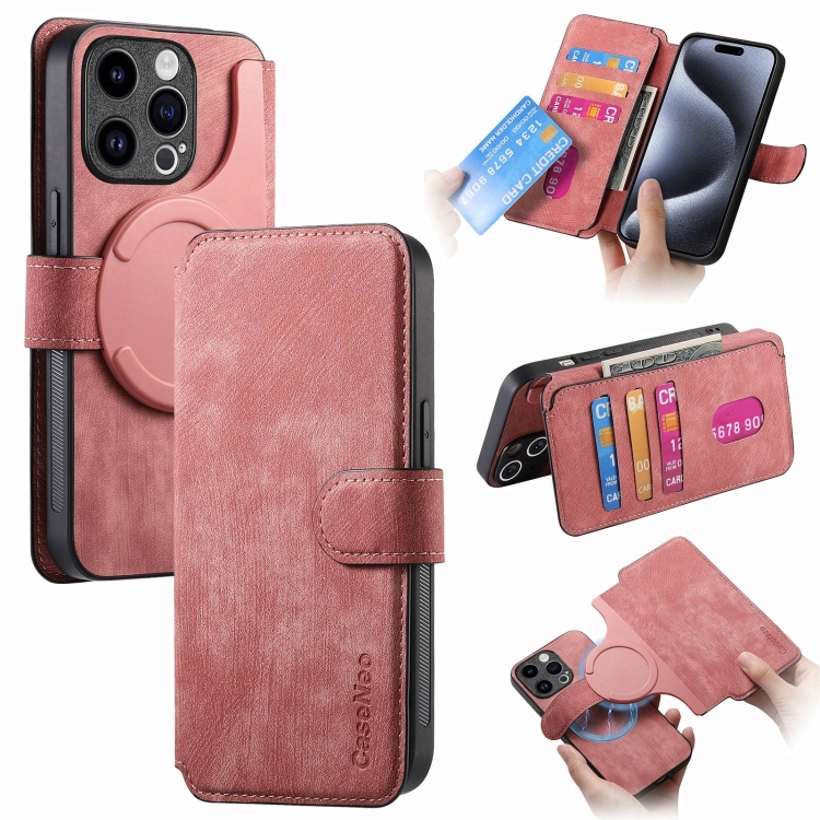 

For iPhone 15 Pro CaseNeo MagSafe RFID Anti-theft Retro Leather Phone Case(Pink)