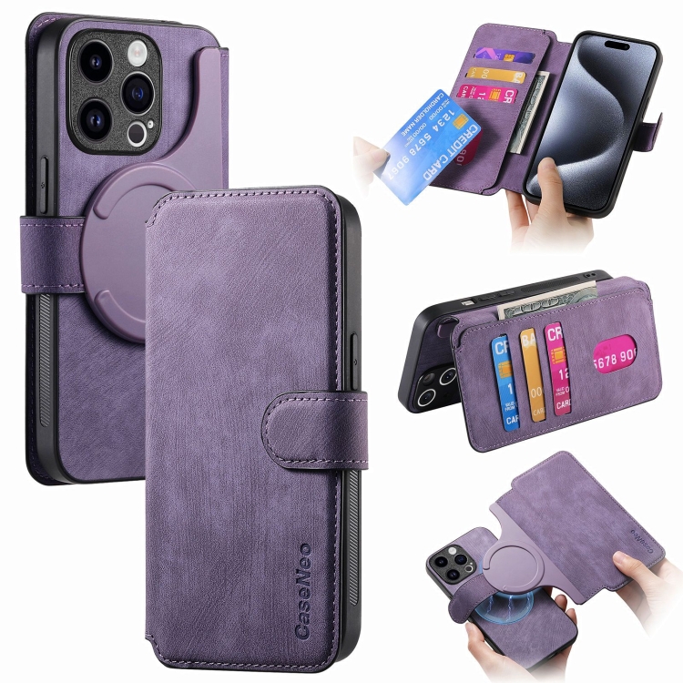 

For iPhone 15 Pro CaseNeo MagSafe RFID Anti-theft Retro Leather Phone Case(Purple)