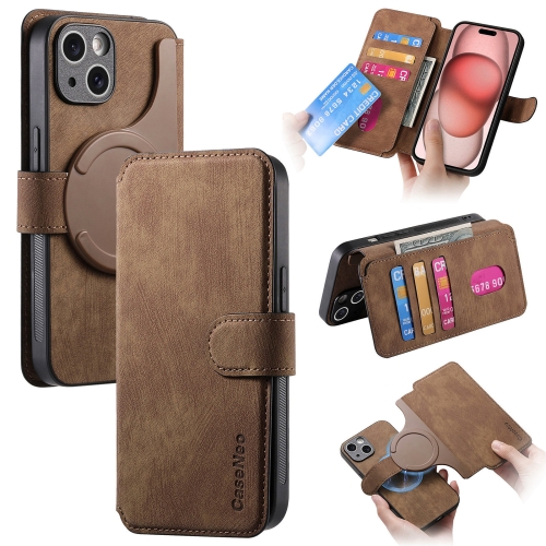 

For iPhone 15 Plus CaseNeo MagSafe RFID Anti-theft Retro Leather Phone Case(Brown)