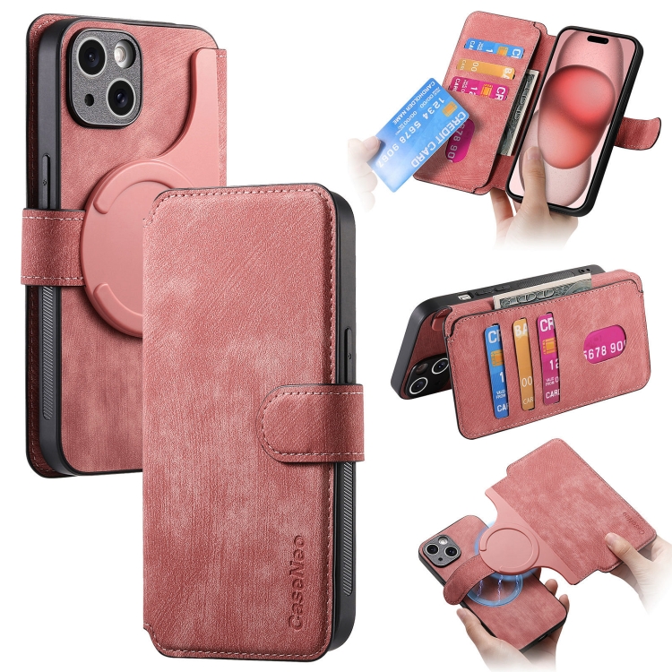 

For iPhone 15 Plus CaseNeo MagSafe RFID Anti-theft Retro Leather Phone Case(Pink)