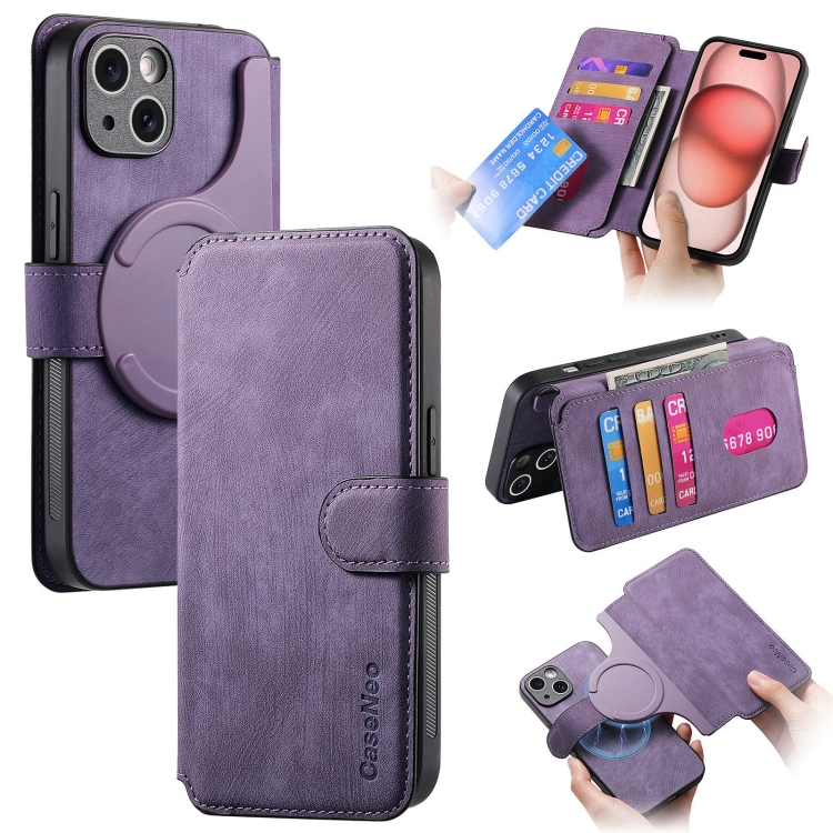 

For iPhone 15 Plus CaseNeo MagSafe RFID Anti-theft Retro Leather Phone Case(Purple)