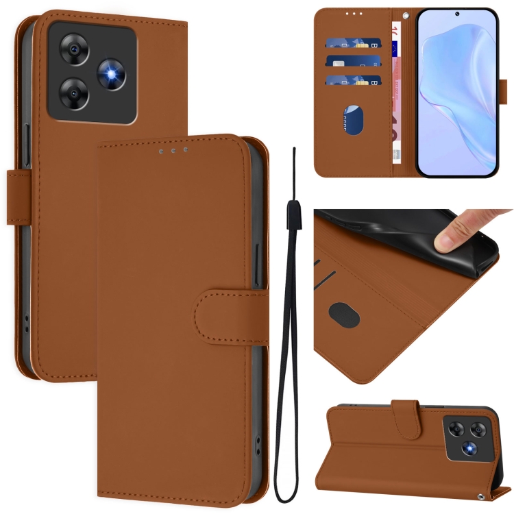 

For Blackview Wave 8C Skin Feel Solid Color Leather Phone Case with Lanyard(Brown)