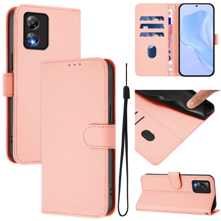 For Boost MobIle Celero 5G SC Skin Feel Solid Color Leather Phone Case with Lanyard(Pink) For Boost MobIle Celero 5G SC Skin Feel Solid Color Leather Phone Case with Lanyard(Pink)