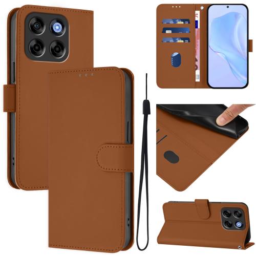 

For ZTE Blade V70 Vita / V70 Design Skin Feel Solid Color Leather Phone Case with Lanyard(Brown)