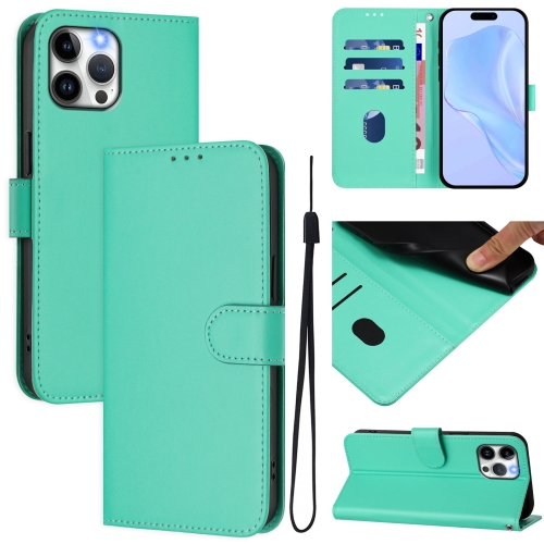 

For iPhone 12 Pro Max Skin Feel Solid Color Leather Phone Case with Lanyard(Green)