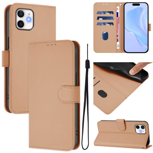 

For iPhone 11 Skin Feel Solid Color Leather Phone Case with Lanyard(Nude)