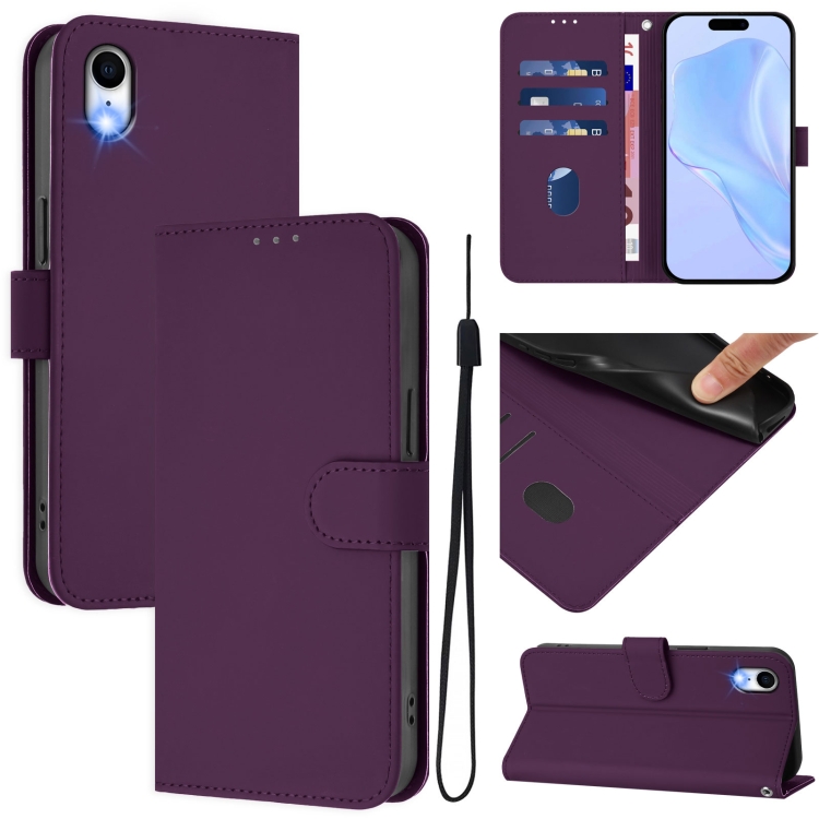 

For iPhone XR Skin Feel Solid Color Leather Phone Case with Lanyard(Violet)