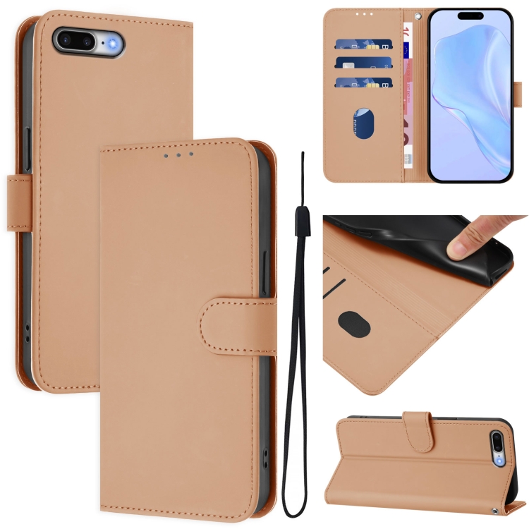 

For iPhone 8 Plus / 7 Plus Skin Feel Solid Color Leather Phone Case with Lanyard(Nude)