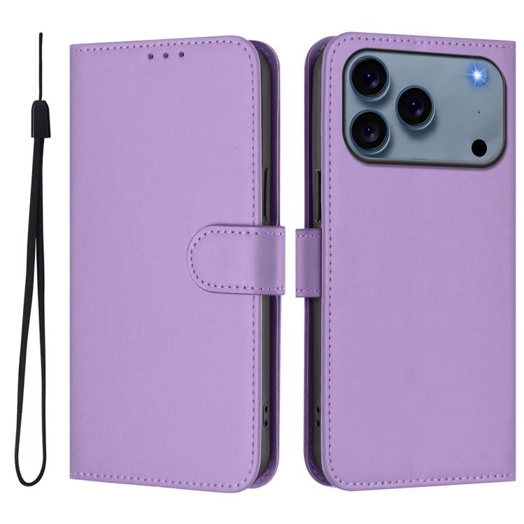 

For iPhone 17 Pro Skin Feel Solid Color Leather Phone Case with Lanyard(Lavender Purple)