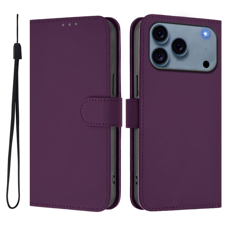 For iPhone 17 Pro Skin Feel Solid Color Leather Phone Case with Lanyard(Violet)