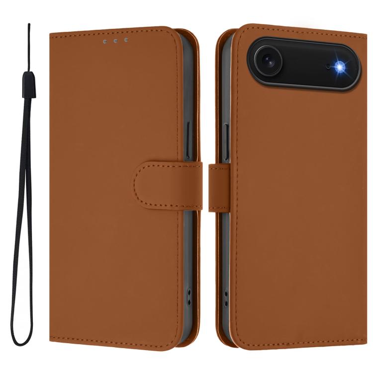 

For iPhone Air Skin Feel Solid Color Leather Phone Case with Lanyard(Brown)
