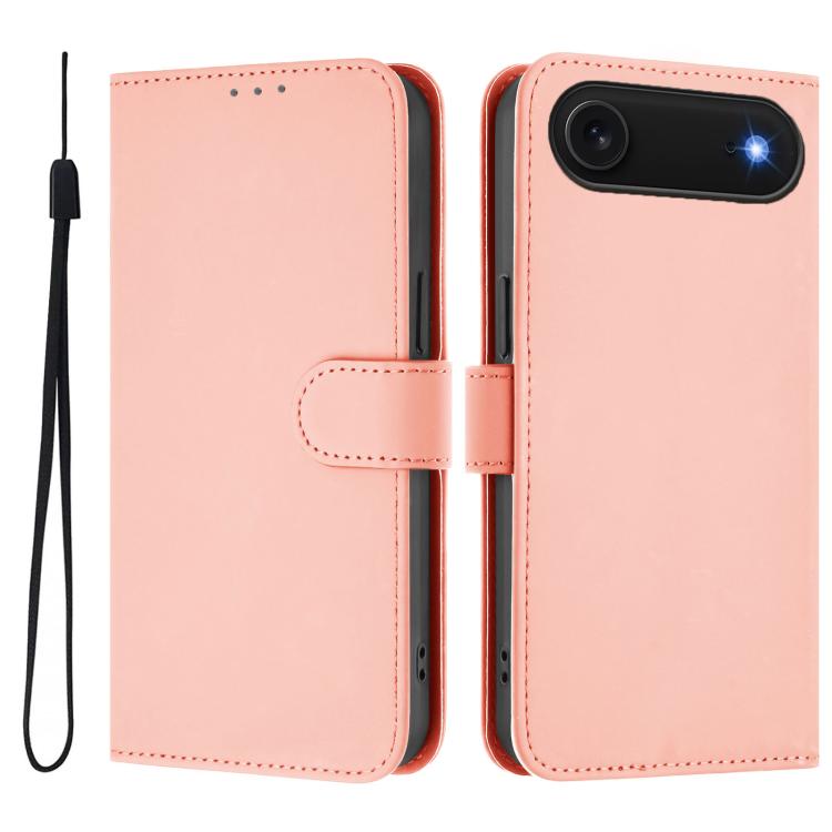 

For iPhone Air Skin Feel Solid Color Leather Phone Case with Lanyard(Pink)