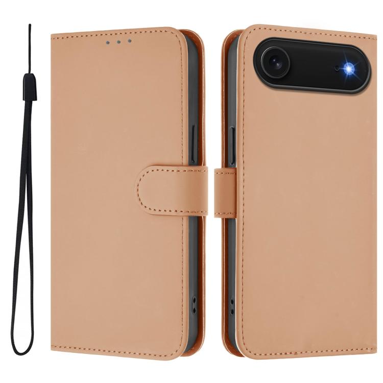 

For iPhone Air Skin Feel Solid Color Leather Phone Case with Lanyard(Nude)