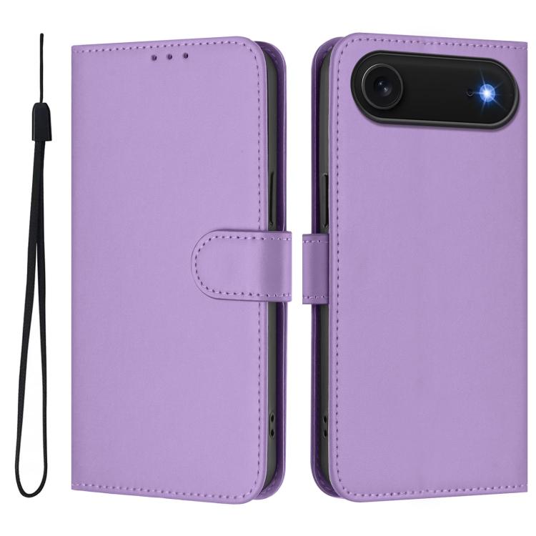 

For iPhone Air Skin Feel Solid Color Leather Phone Case with Lanyard(Lavender Purple)