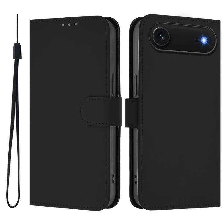 

For iPhone Air Skin Feel Solid Color Leather Phone Case with Lanyard(Black)