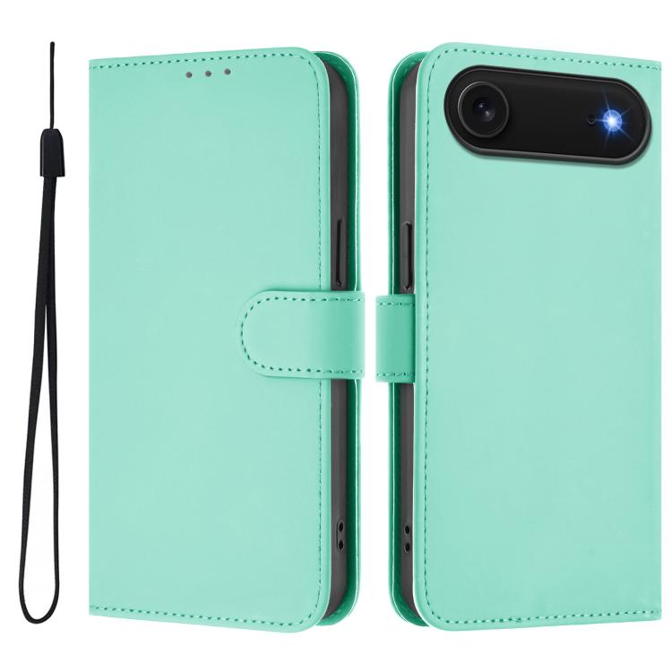 

For iPhone Air Skin Feel Solid Color Leather Phone Case with Lanyard(Mint Green)