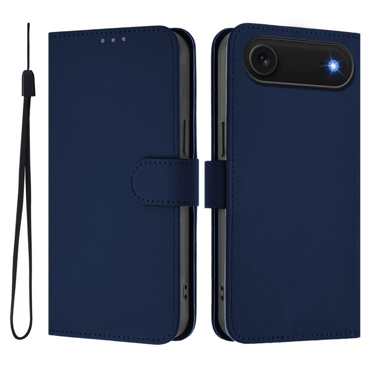 

For iPhone Air Skin Feel Solid Color Leather Phone Case with Lanyard(Navy Blue)