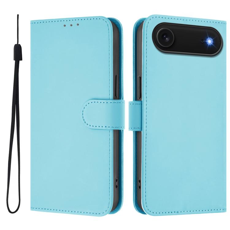 

For iPhone Air Skin Feel Solid Color Leather Phone Case with Lanyard(Sky Blue)