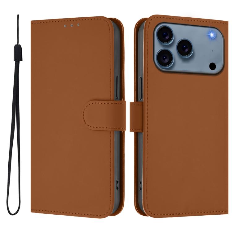 

For iPhone 17 Pro Max Skin Feel Solid Color Leather Phone Case with Lanyard(Brown)
