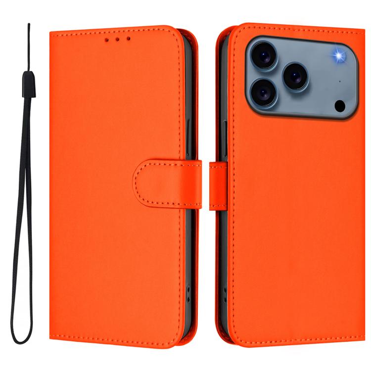 

For iPhone 17 Pro Max Skin Feel Solid Color Leather Phone Case with Lanyard(Orange)